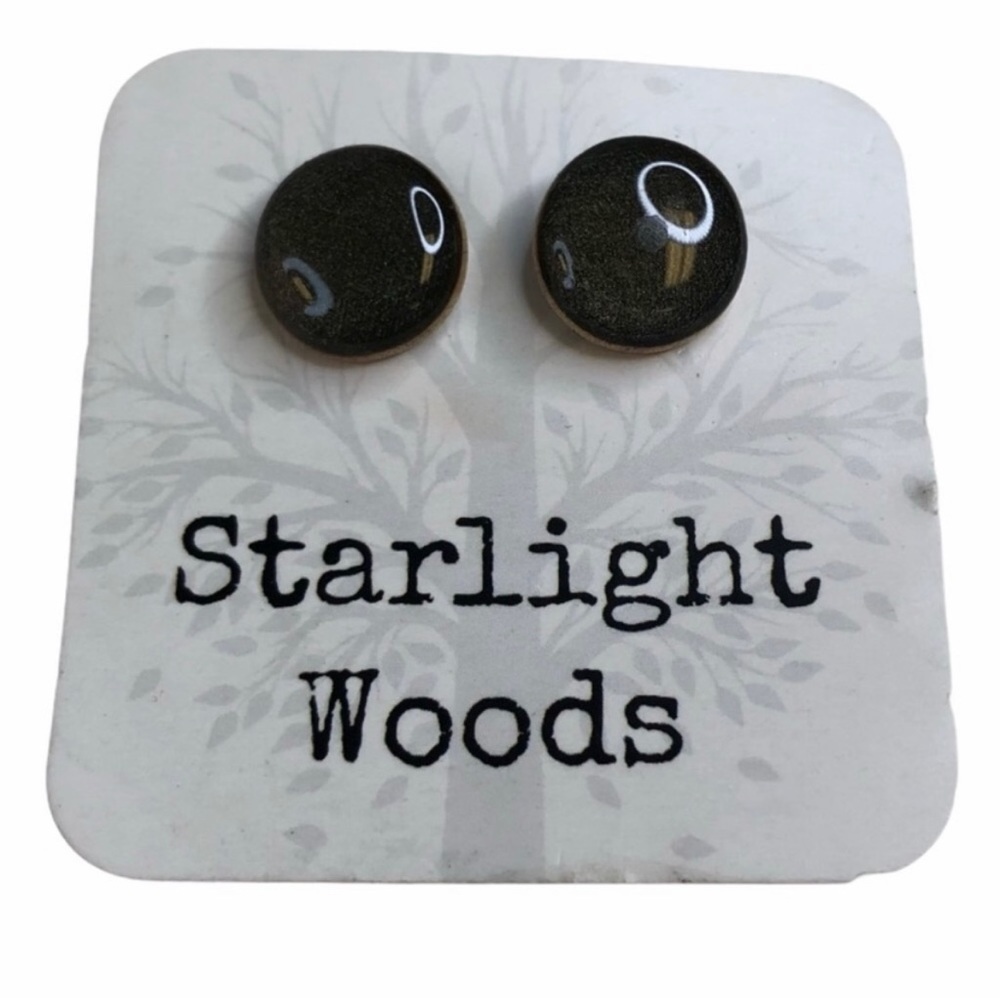 Glitter Round Stud Earrings Starlight Woods Dark Grey